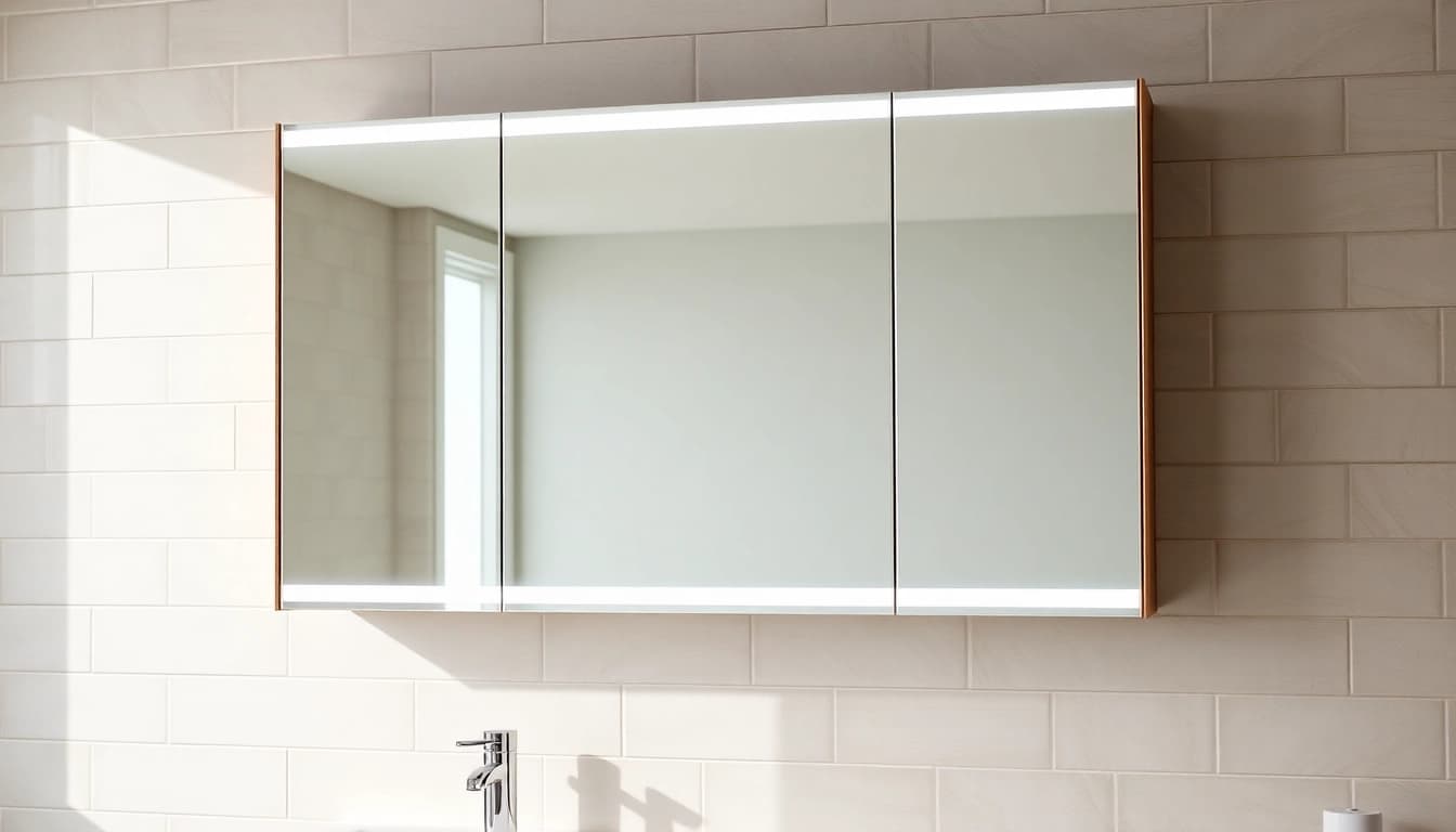 Präsentation des sonni Spiegelschrank mit beleuchteten Spiegeln und modernem Design.