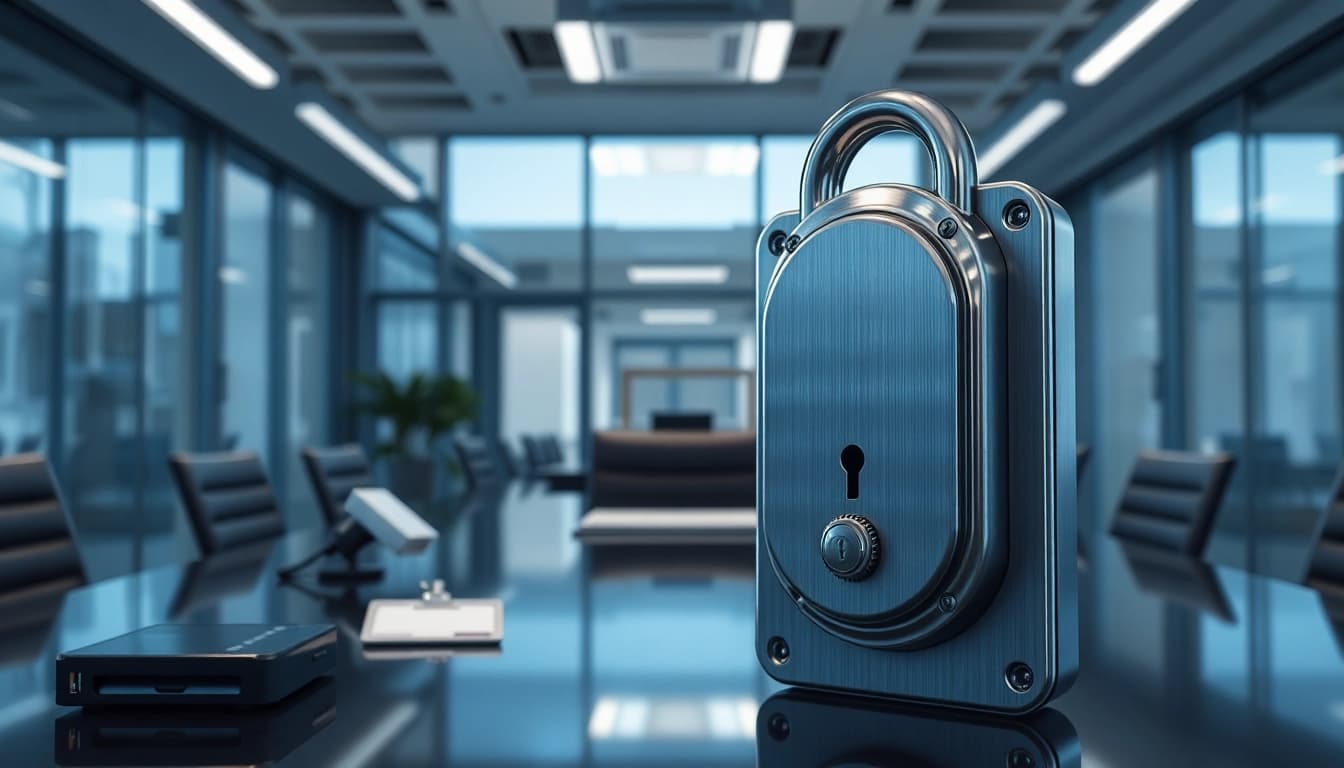 Locksta: Sicheres Schloss in einem modernen Büro, betont durch zeitgemäßes Design.