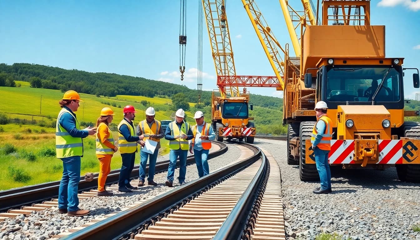 Workers collaborating on a railway project by great plains rail contractors enhancing operational efficiency.