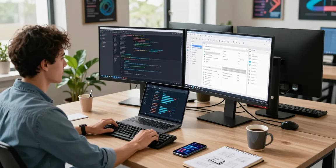 Download telegram中文版下载 in an innovative tech workspace with a developer coding
