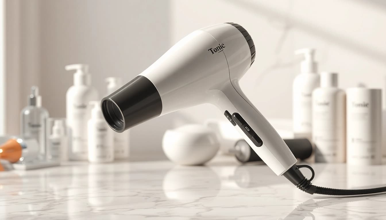 Using the Ionic hair dryer for a sleek and polished hairstyle, featuring its ergonomic design.