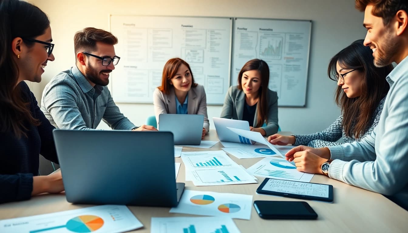 Collaborative team engaged in proposal writing and management, creating insightful strategies.