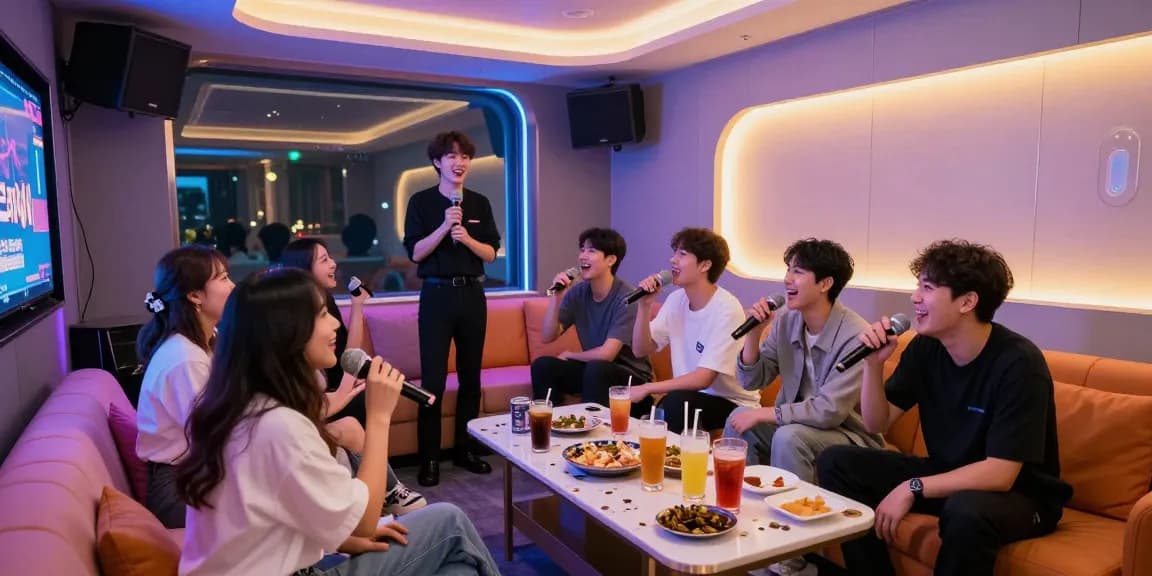Guests enjoying karaoke at 인천쓰리노 with lively atmosphere and colorful decor.