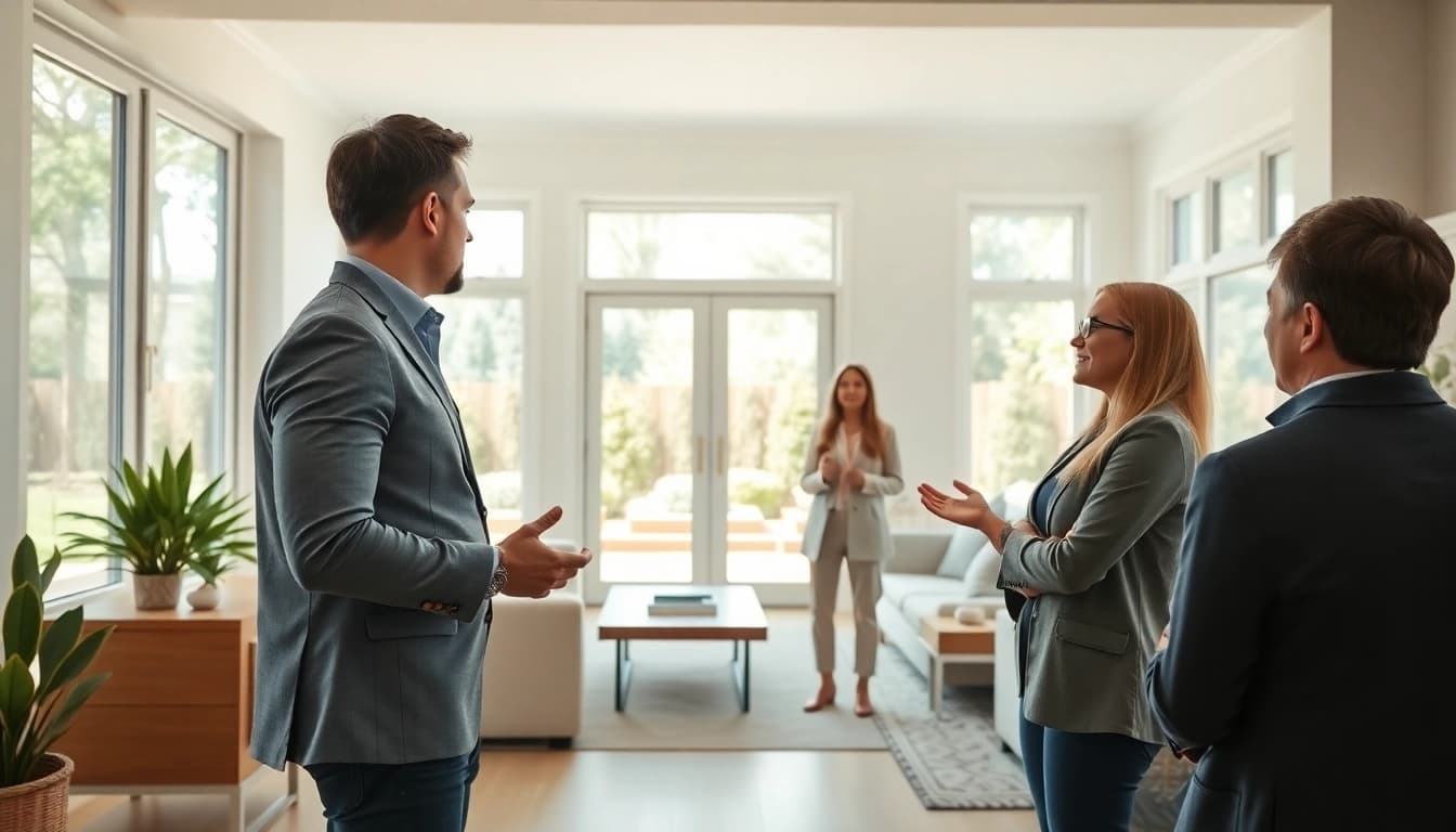 Highlighting Real Estate opportunities with a professional agent showcasing homes during an open house