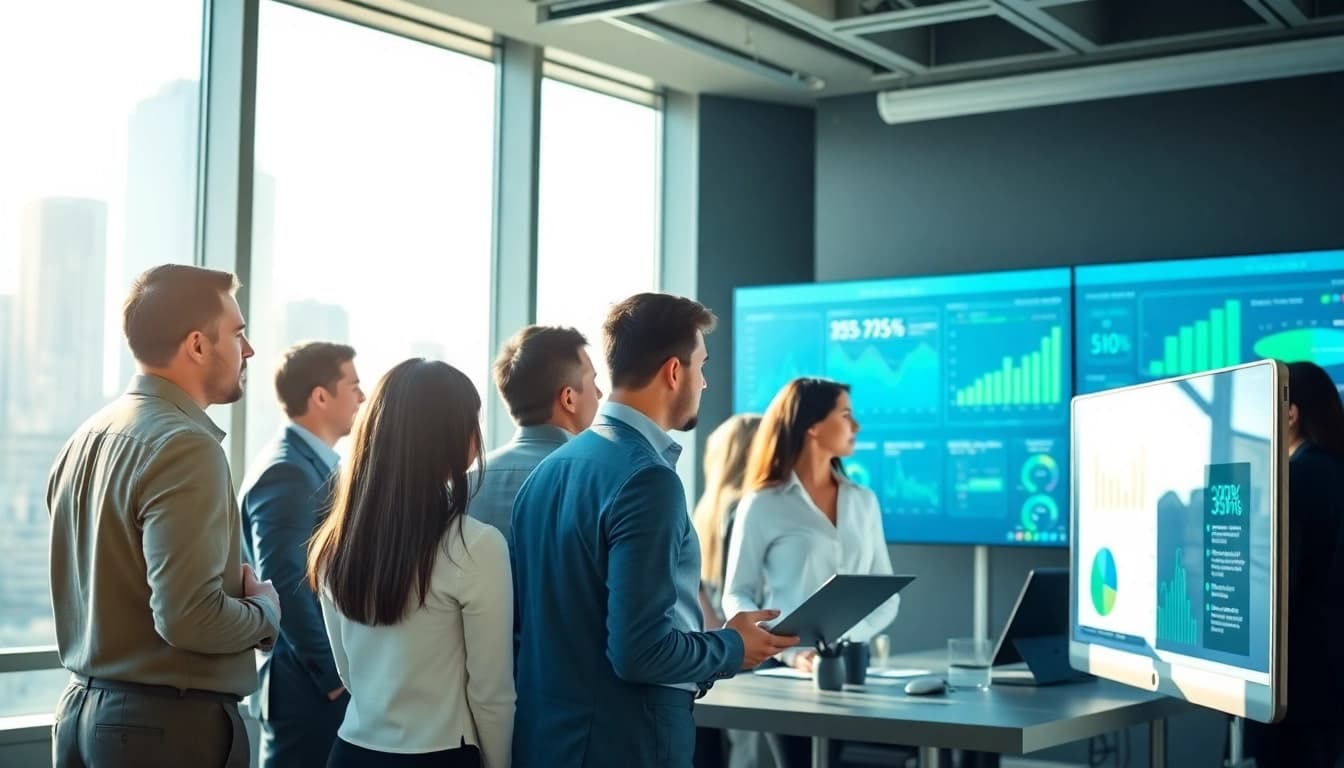Visual representation of b2b competitive intelligence discussions in a modern office.