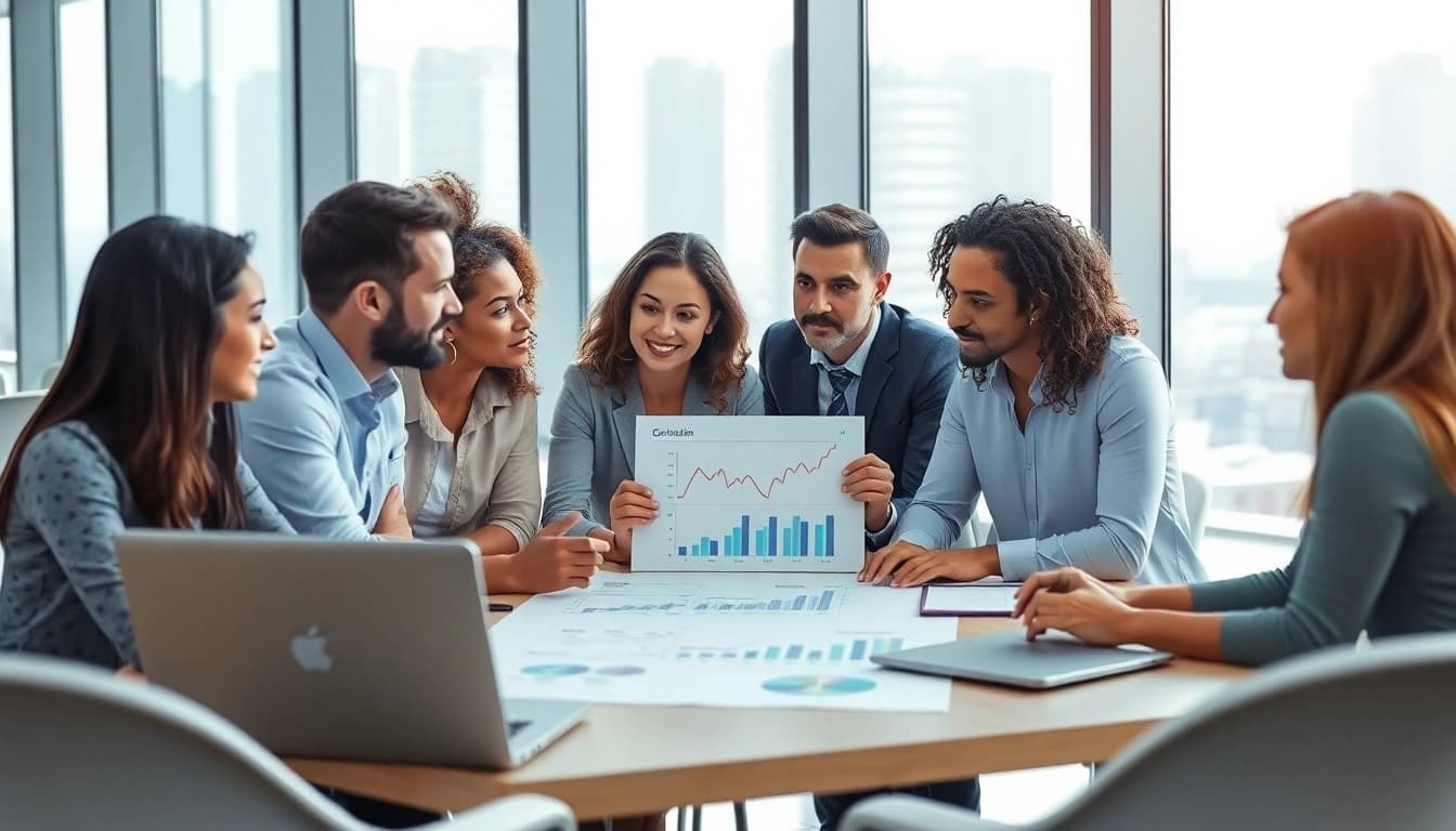 Evaluate competitor pricing strategies with a focused business team in a modern office.