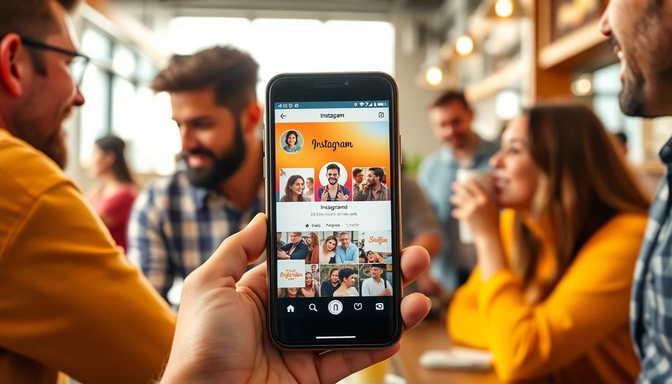 instagram フォロワー 買うためのスマートフォンが映る、楽しいカフェでのシーン