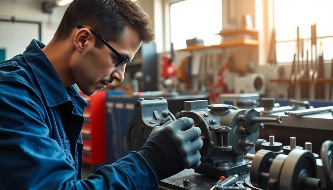 Providing expert hydraulic pump services in a professional workshop environment.