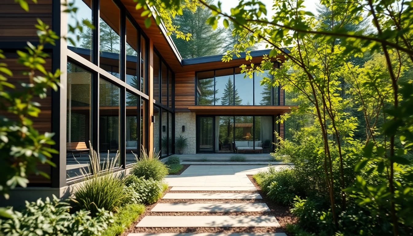 Rock View Road Revival showcases a stunning eco-friendly home amidst lush greenery.