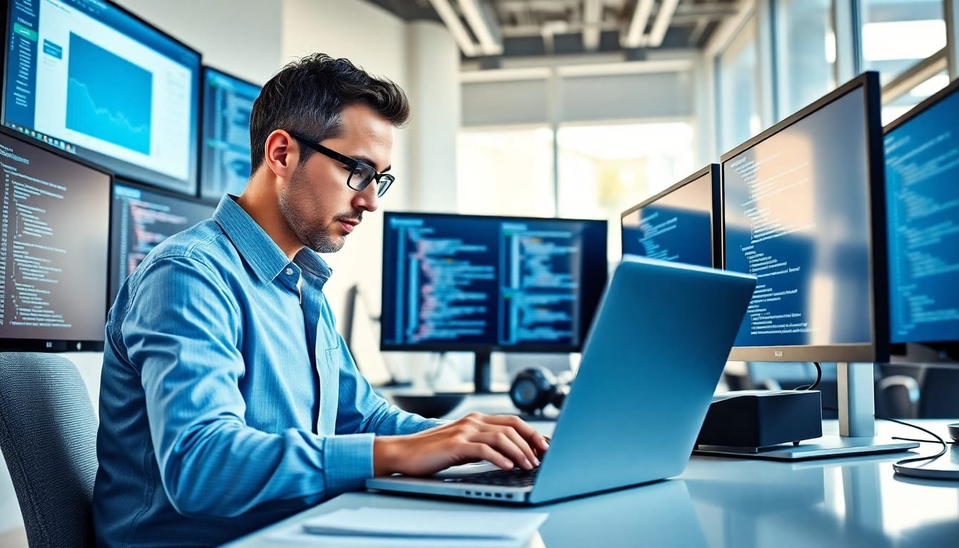 Analyze linkedin scraper pricing strategies in a bright, modern office with tech elements.