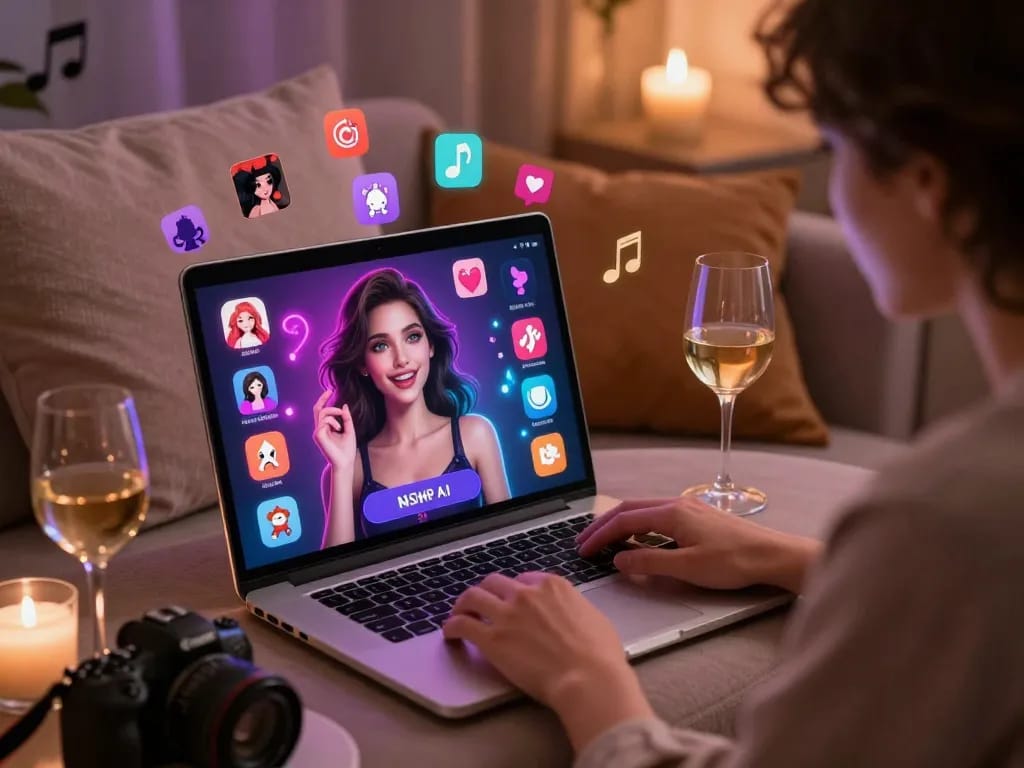 Enjoying a lively nsfw ai chat with a vibrant digital chatbot in a cozy setting.