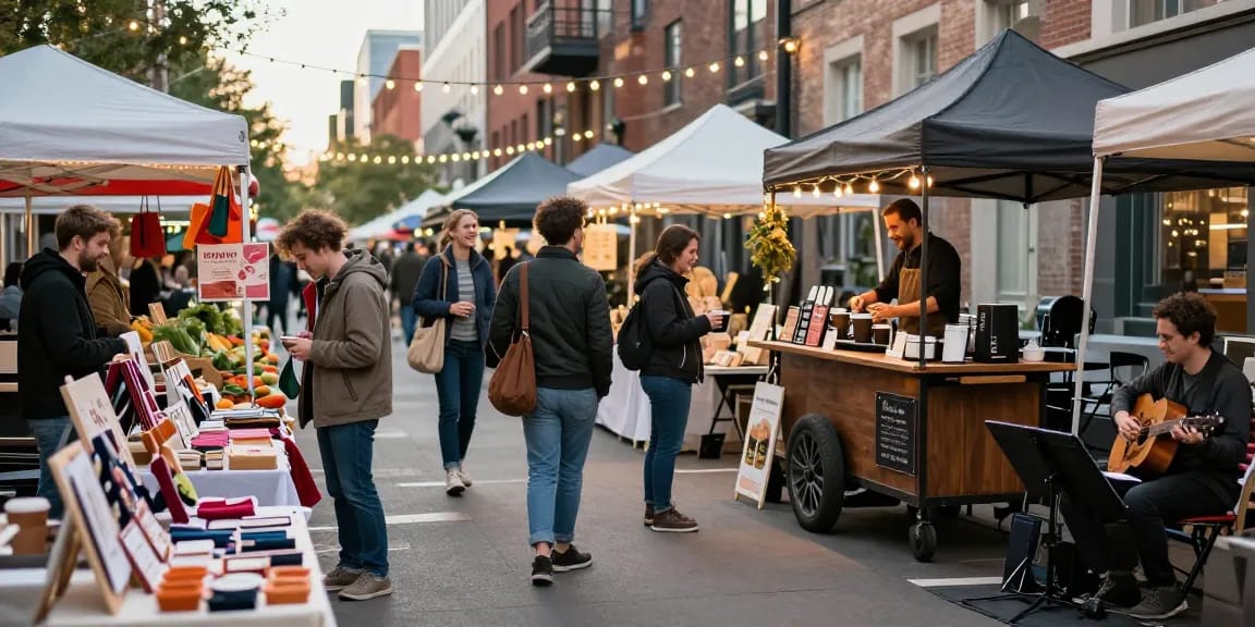Vibrant urban marketplace with shoppers exploring stalls and enjoying coffee, highlighting https://forumup.org/shop/search.php?ca_id=&addr1=&addr2=&addr3=&schKeyword= shopping experience.