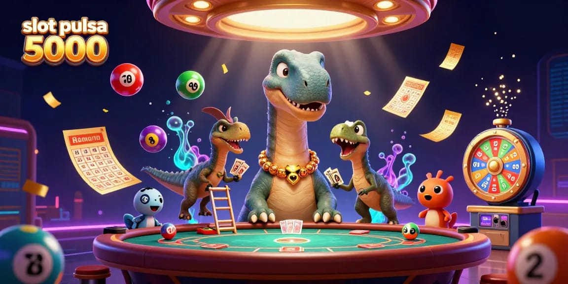 Mainkan slot pulsa 5000 dengan keseruan kasino saat dinosaurus lucu beraksi di dunia slot yang menggembirakan.