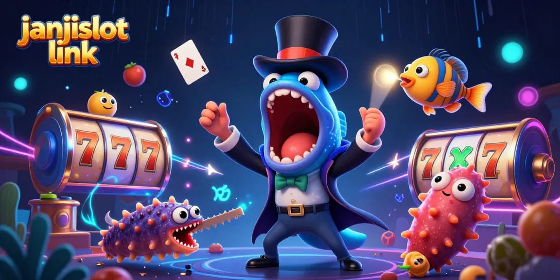 Experience thrilling moments with janjislot link in this vibrant 3D casino-inspired illustration.
