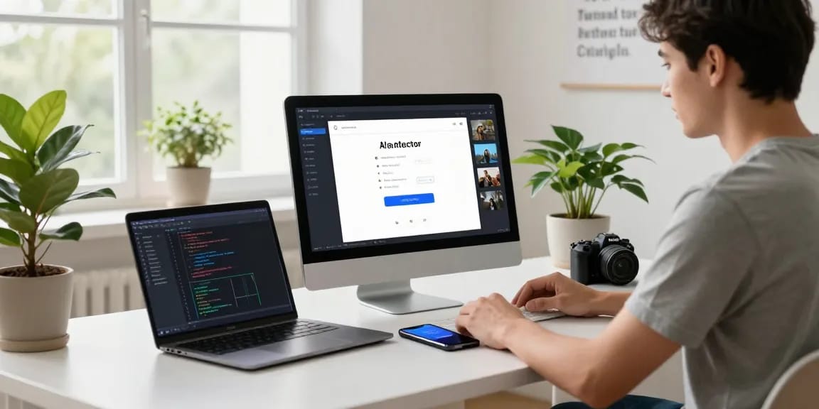 Engaged user testing the free AI detector on a modern workspace.