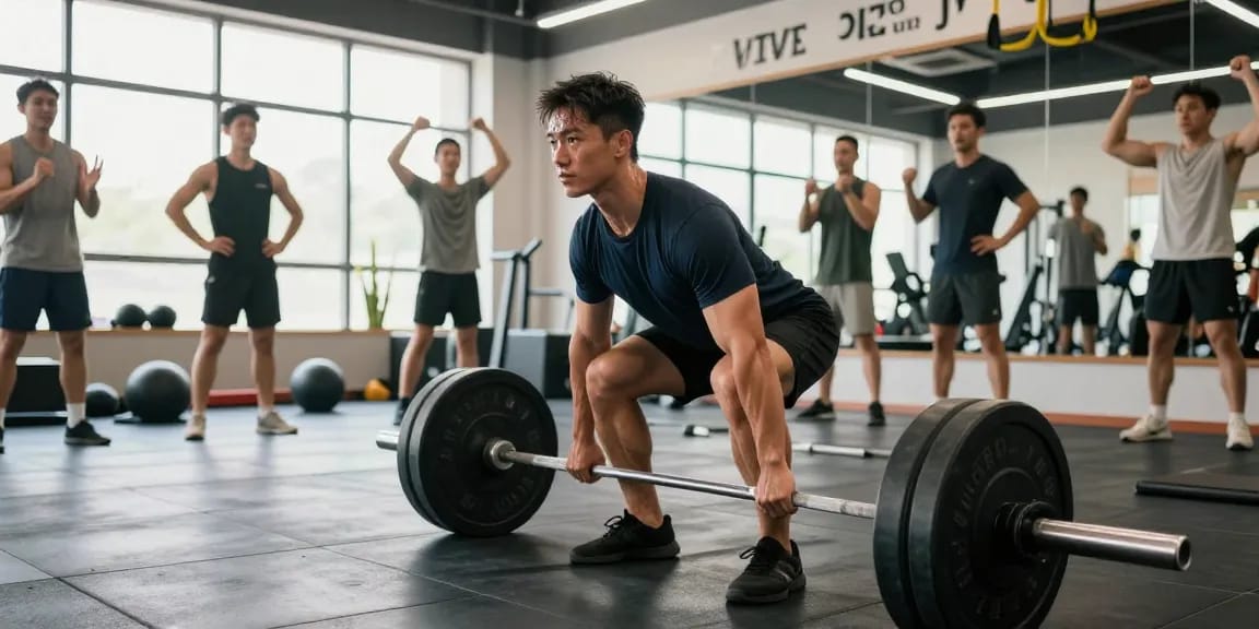 Dedicated athlete performing a deadlift at the Astera Shop gym, emphasizing strength and determination.