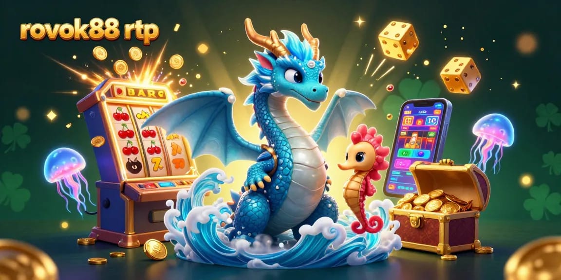 Experience thrilling gaming with rokok88 rtp in this vibrant 3D casino illustration.