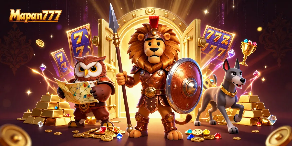 Experience the thrill of Mapan777 as characters triumph with golden treasures and strategic insights.