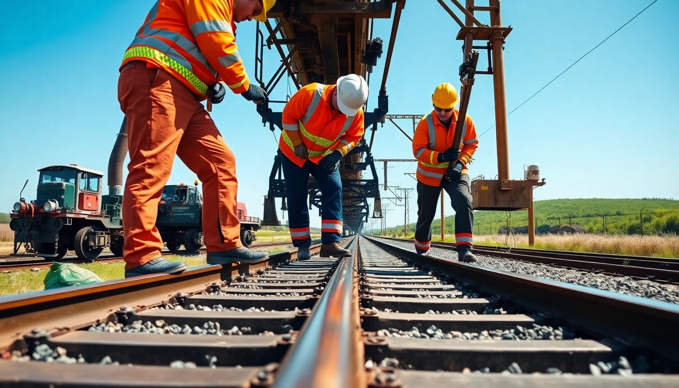 Workers conducting Emergency Railroad Repair Services with specialized equipment in a focused setting.