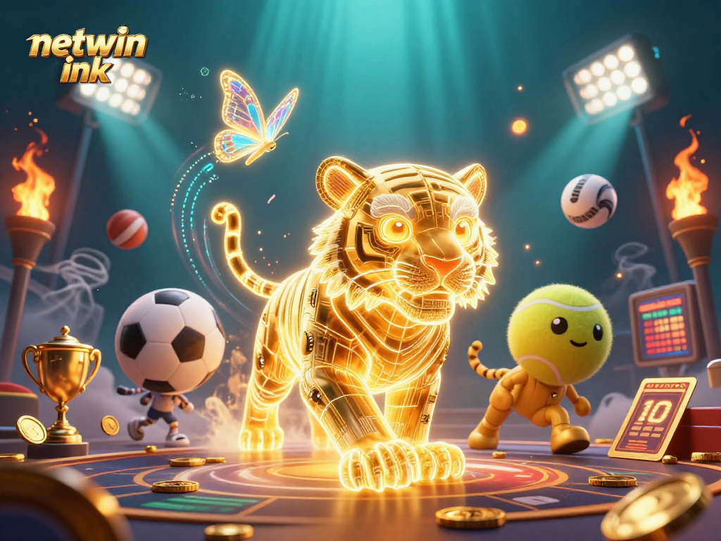 Engage with netwin ink features in a lively digital casino scene showcasing action-packed games and sports.