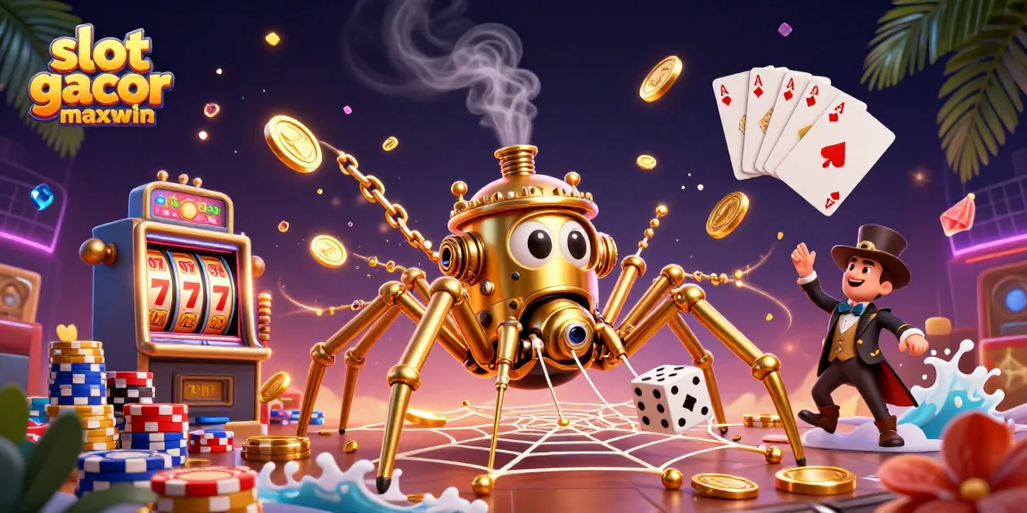 Catch big wins with slot gacor maxwin in a vibrant 3D illustration filled with casino elements.