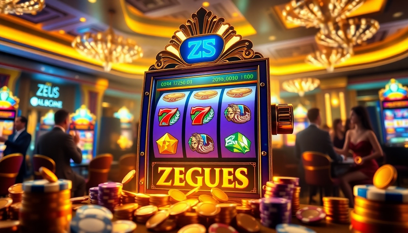 Engage with the thrilling Zeus slot machine, showcasing dynamic gameplay and vibrant casino visuals.
