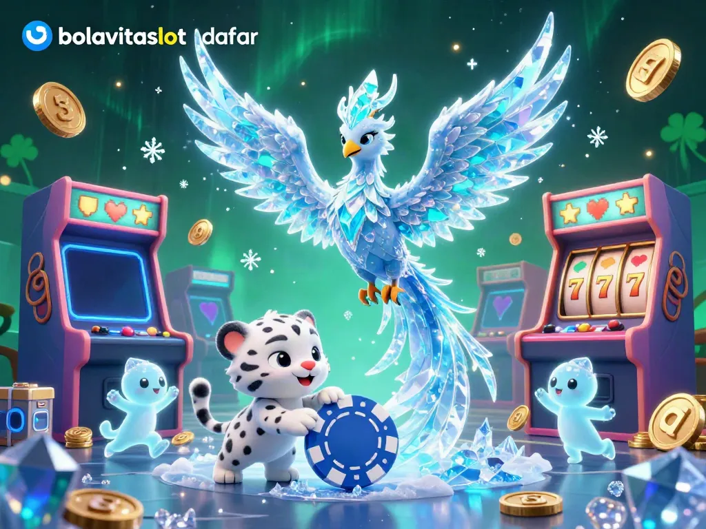 Experience the vibrant action of bolavitaslot daftar with an ice phoenix and lively casino elements.