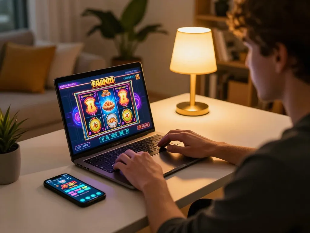 Engaging in online slots with slot bonus new member 100 show on the laptop screen and smartphone