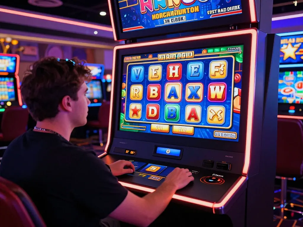 Engaged player exploring slot gacor hari ini at vibrant online casino, showcasing colorful graphics and dynamic gameplay.