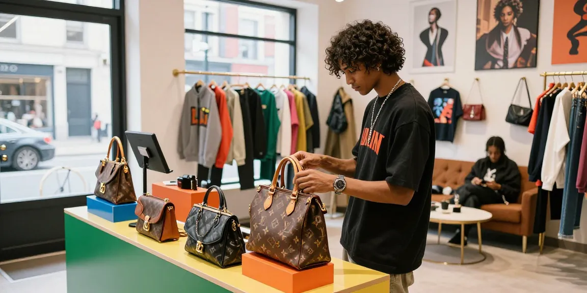 Stylish shopper exploring luxury 레플리카 products in a modern boutique.