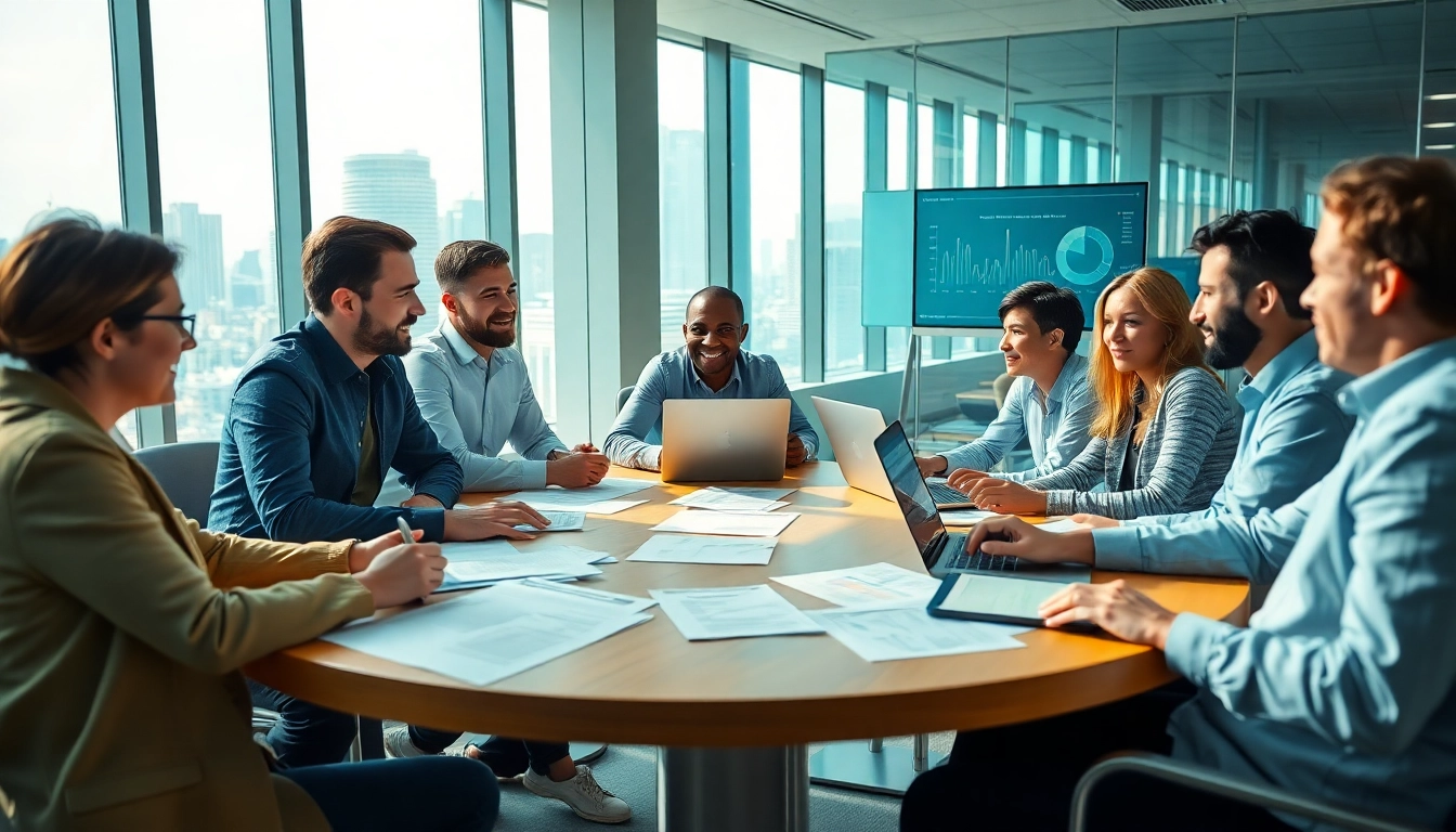 Visualize a collaborative Content Gap Analysis session with marketers strategizing and reviewing data.