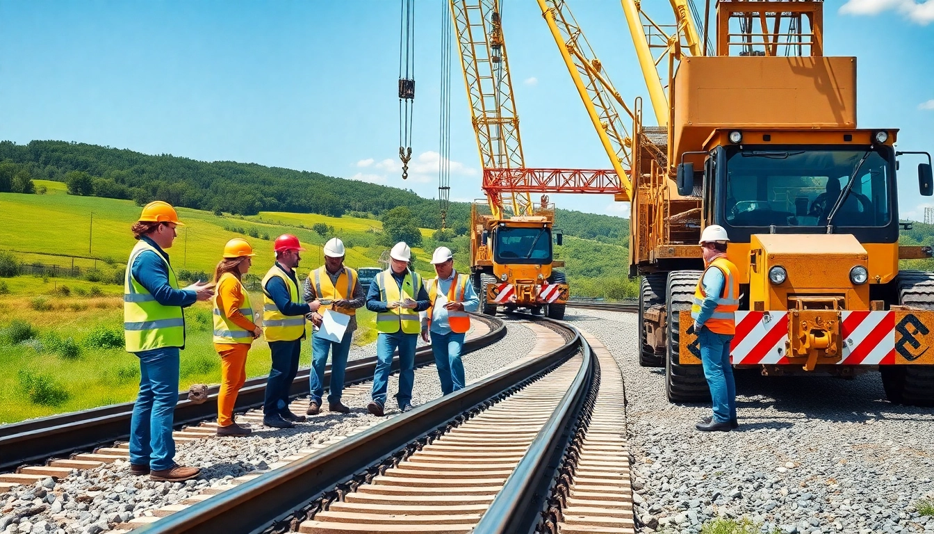 Workers collaborating on a railway project by great plains rail contractors enhancing operational efficiency.