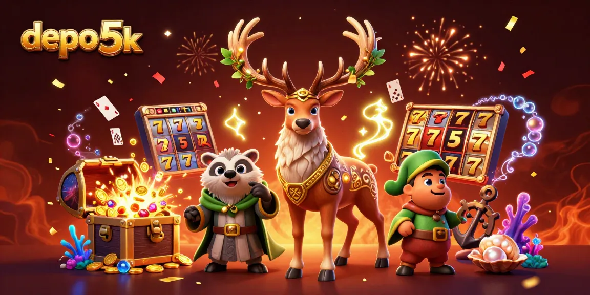 Spin to win at depo 5k with jackpot slots and treasure chests full of coins.