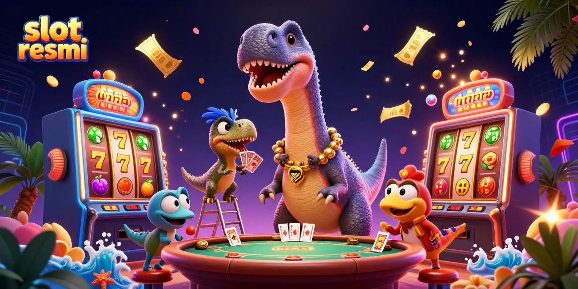 Slot resmi menampilkan permainan mesin slot dengan karakter yang lucu dan elemen kasino menarik.