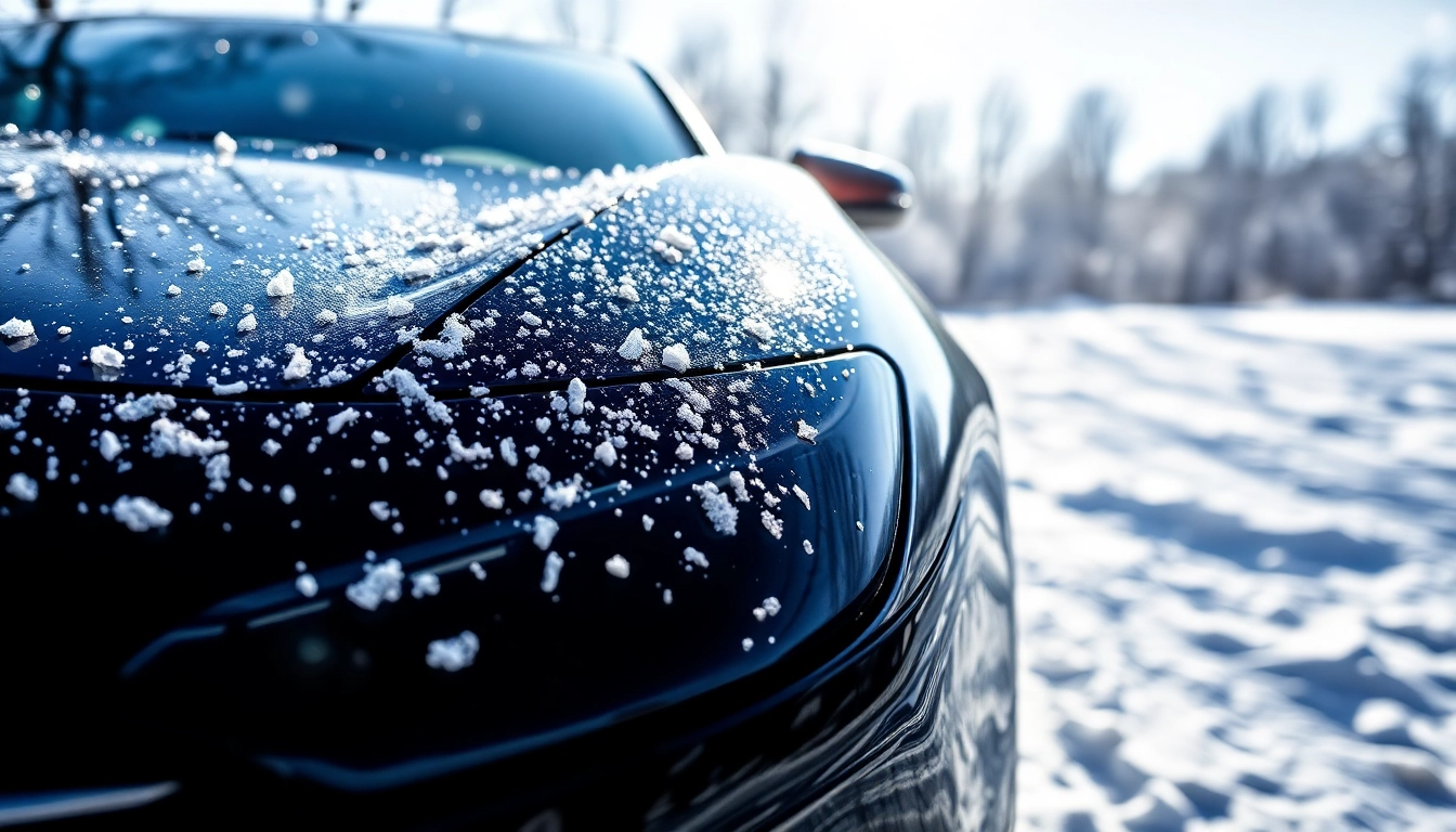 PPF winter road salt protection showcased on a vehicle in a winter setting.