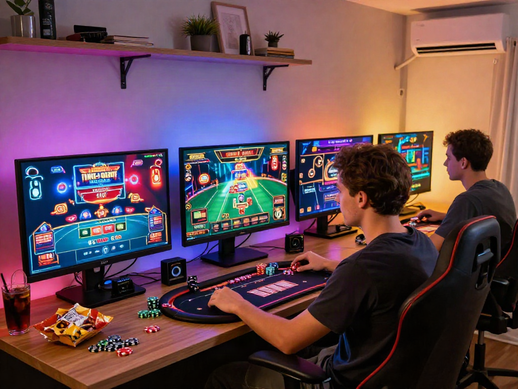 Exciting gaming setup for agen casino online with live dealer games and vibrant decor.