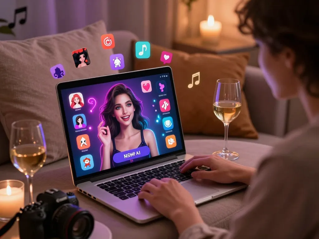 Enjoying a lively nsfw ai chat with a vibrant digital chatbot in a cozy setting.