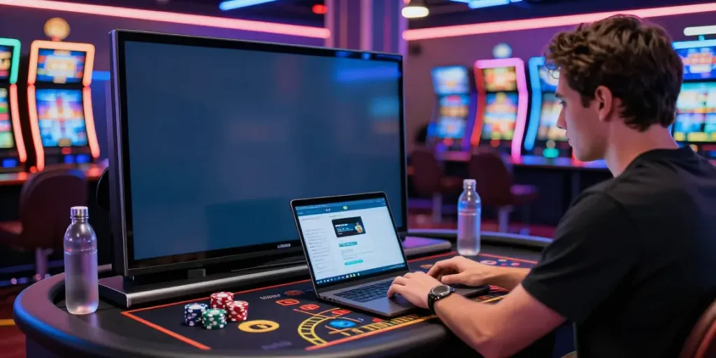 Engaged player at a modern online casino using credit card casinos UK for deposits during 2026 gaming experience.