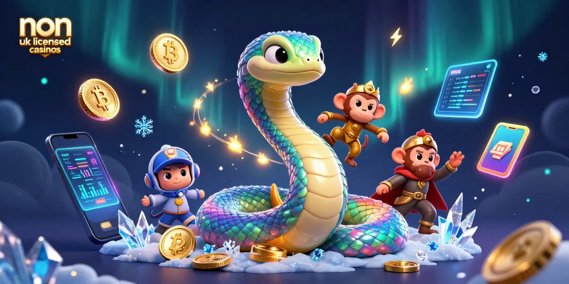 Experience non uk licensed casinos with vibrant 3D elements showcasing crypto coins and engaging casino features.