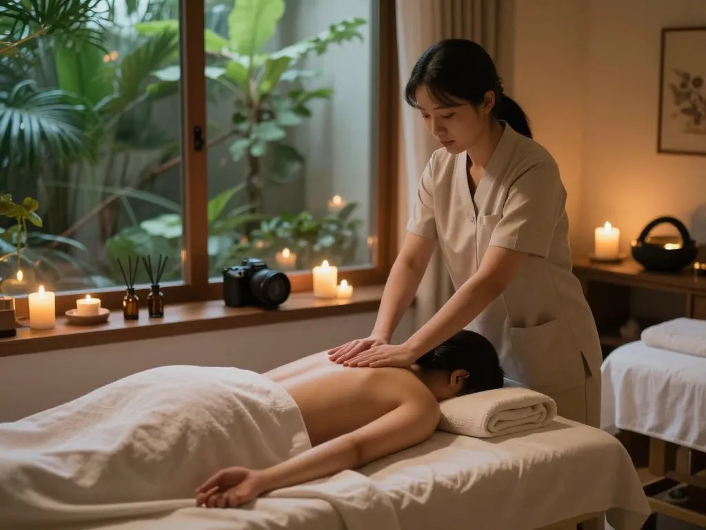 Relaxing 대구마사지 session in a tranquil spa setting with soothing atmosphere.