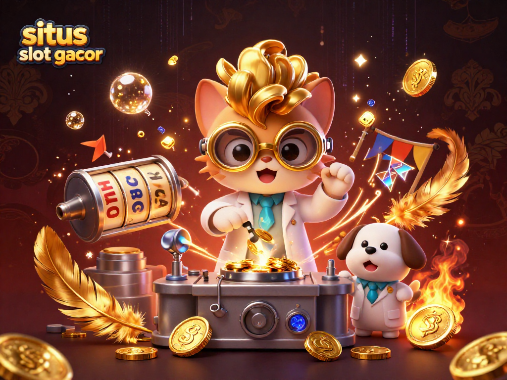 Experience winning thrills at situs slot gacor surrounded by cartoon elements and dynamic casino aesthetics.
