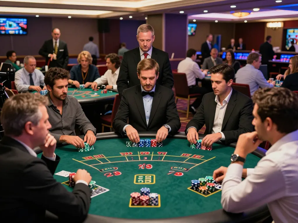 Players engaged in strategic blackjack games, showcasing the excitement of rokok88 in a vibrant casino atmosphere.