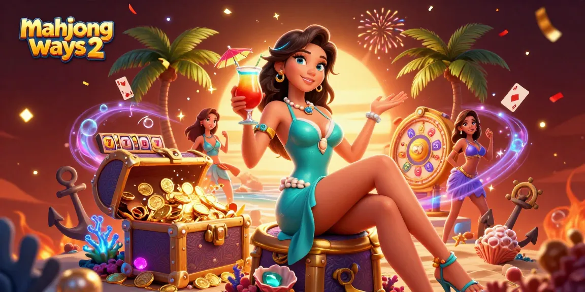 Experience Mahjong Ways 2 with a glamorous Asian woman enjoying vibrant casino-themed elements.