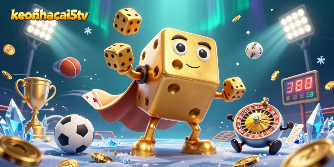 Engage in thrilling sports betting with keonhacai5tv showcasing dynamic golden dice and vibrant game elements.