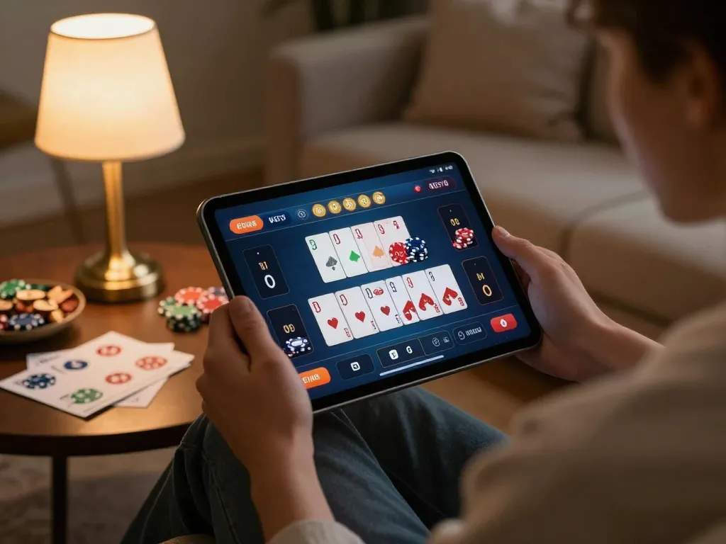 Person using a casino app on a tablet, highlighting casino stranieri che accettano italiani for safe online gaming.