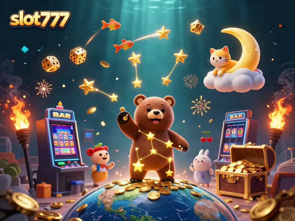 Experience thrilling slot777 wins with vibrant, dynamic casino art featuring jackpot bursts and playful characters.