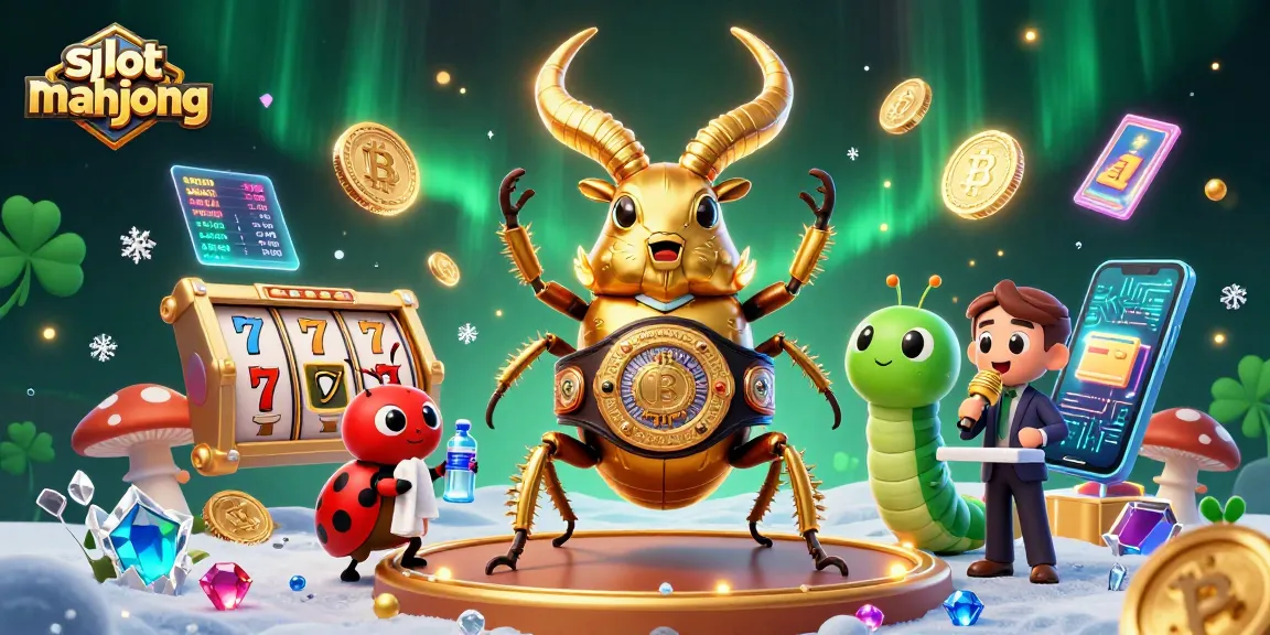 Engage in slot mahjong excitement featuring a dynamic beetle boxing match amidst glowing coins and vibrant visuals.