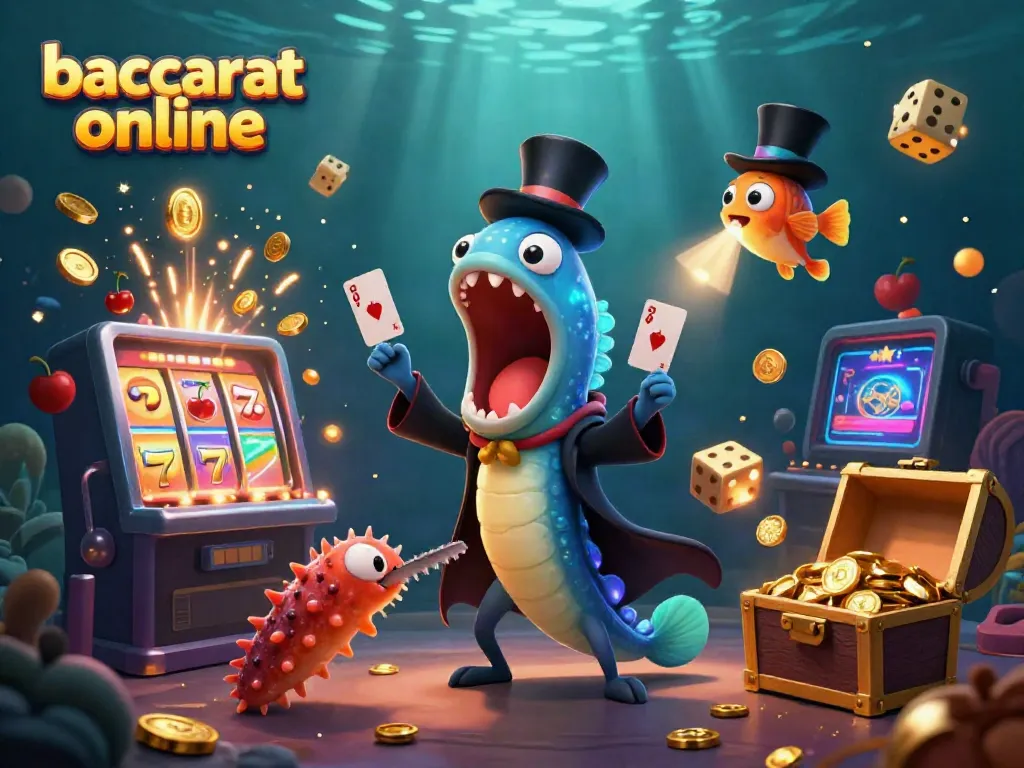 Experience baccarat online with a vibrant underwater magic scene featuring unique characters and dynamic casino elements.