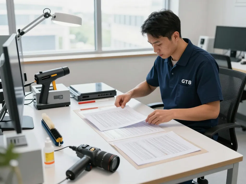 Quá trình khôi phục bóc giấy ép uy tín hà nội tại GT8 với kỹ thuật viên sử dụng công nghệ tiên tiến để phục hồi các tài liệu quý giá.