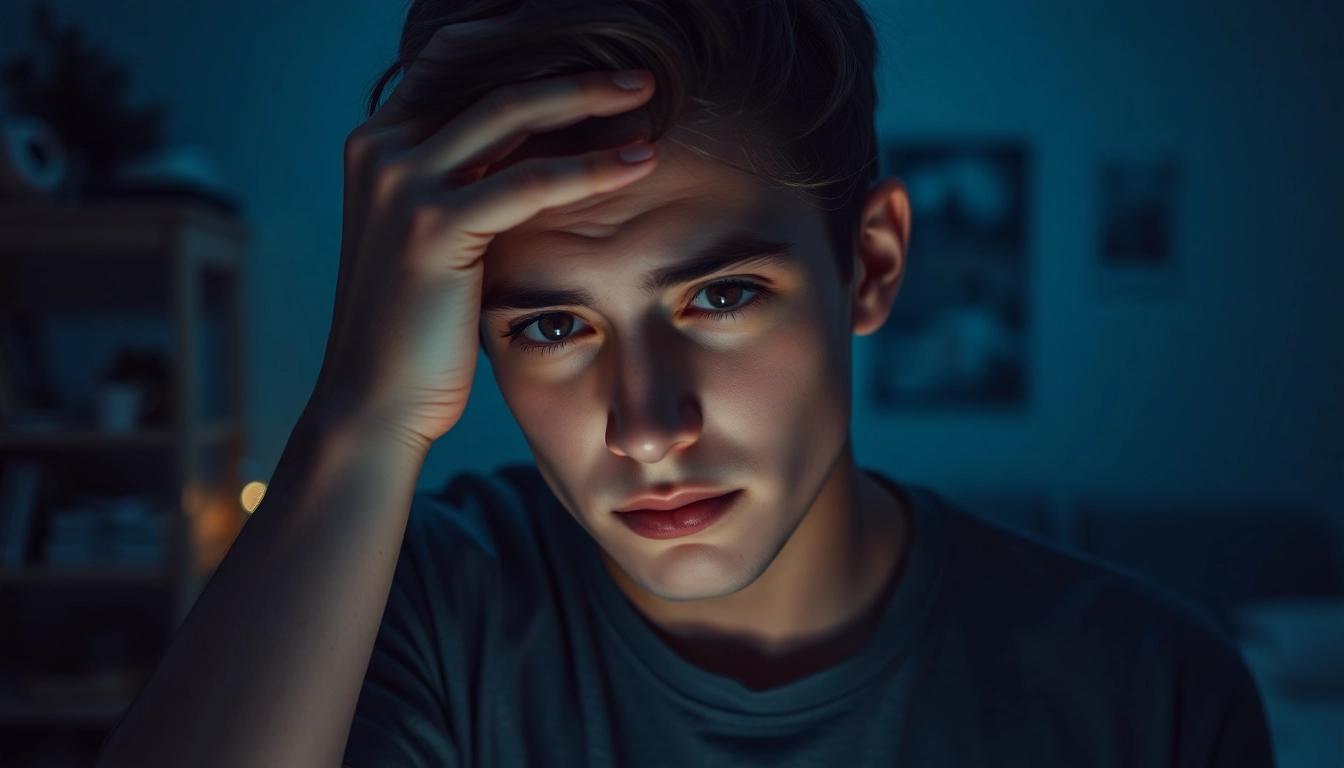 Person experiencing depression symptoms in a serene setting, reflecting deep contemplation.